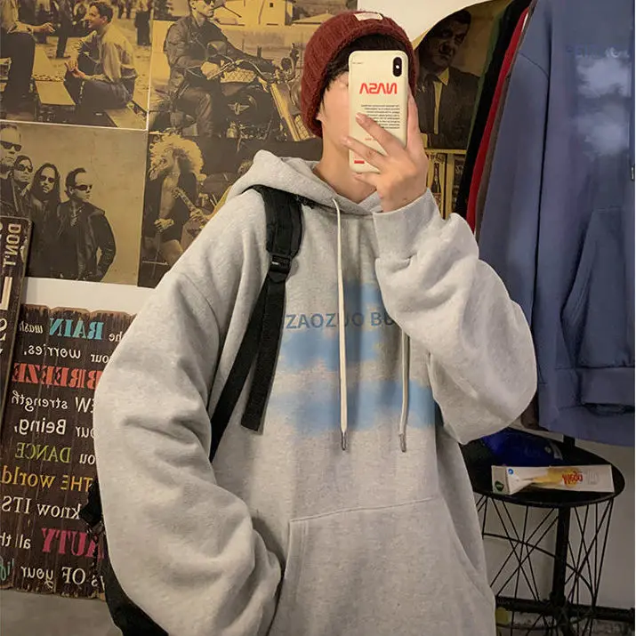 

Lazy style hooded sweater men and women plus velvet thick autumn and winter fashion coat korean loose student couple coat