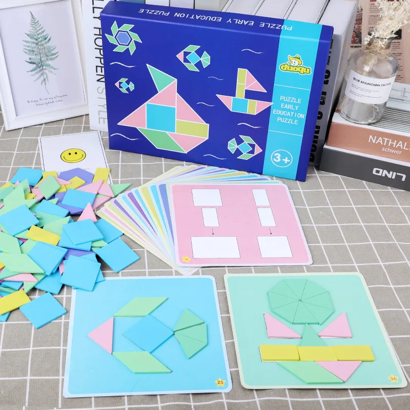 190 шт. деревянные пазлы Монтессори Tangram Макарон Детские Обучающие игрушки для