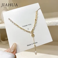 1pcs fashion personality alloy pearl splicing pendant necklace for women girls simple chain choker jewelry accessories gifts
