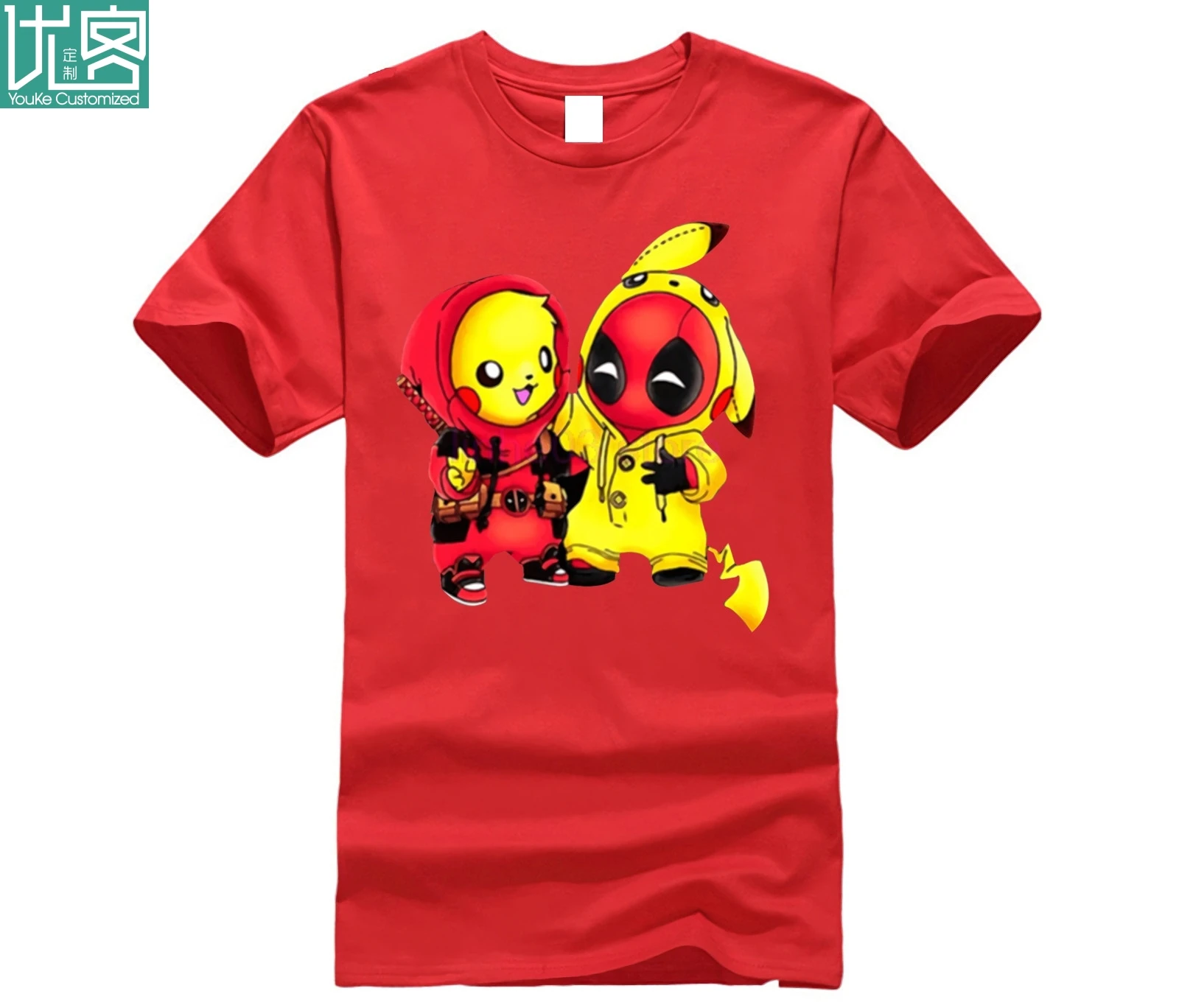 Мужская хлопковая футболка с коротким рукавом летняя принтом Pika Chu Deadpool 2019 -