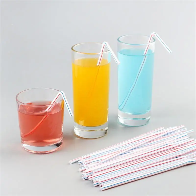 

100/200/300PCS Disposable Elbow Material Straws Juice Drink Milk Tea Straw Random Color Rietjes Plastic For Party Bbq Restaurant
