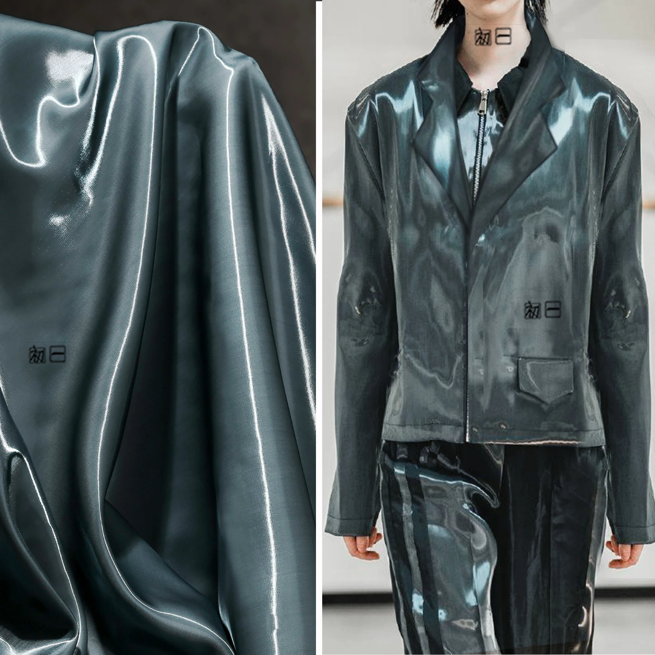 Светоотражающая атласная специальная ветровка серого и синего цветов