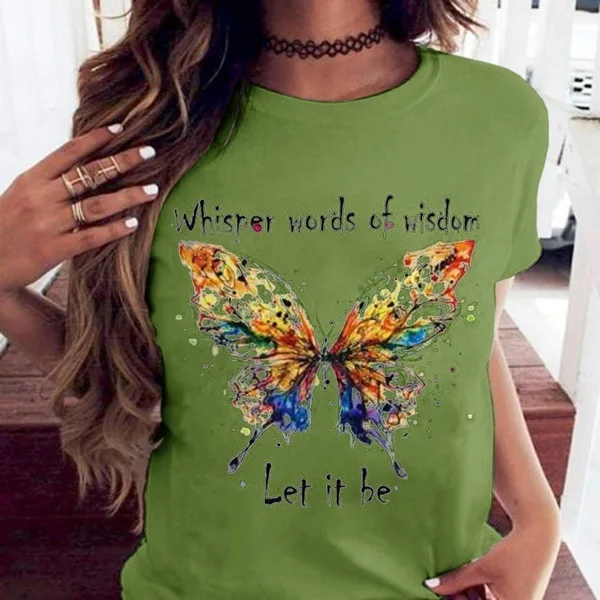 

Let It Be Colorful Butterfly Print T Shirt Women Short Sleeve O Neck Loose Tshirt Summer Women Tee Shirt Tops Camisetas Mujer