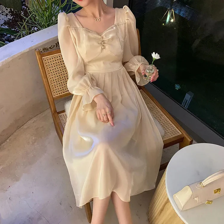 

2021 New Spring Chic French Vintage First Love Dress For Women Sweet plus size clothing for women Vintage Regular
