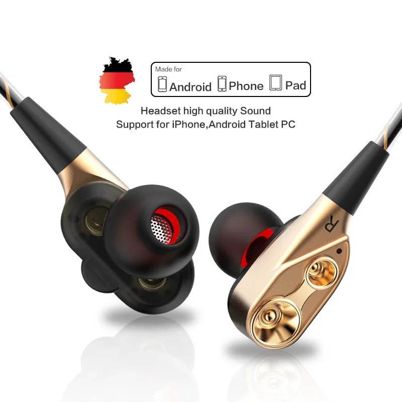 

CK8 Heavy Subwoofer Double Moving Ring Headphones In-ear K Song Control HIFI Headset With Microphone Universal Mobile Phone
