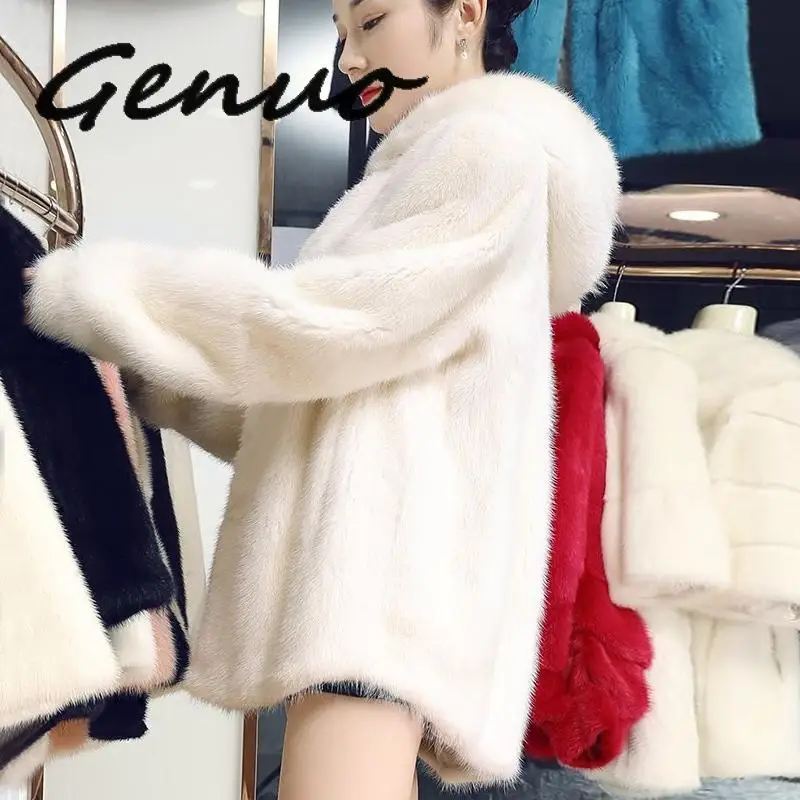 

Mink Fur Coat Women 2019 Autumn Winter Fashion Plus Size Fur Coat Hooded Long Jackets Thick Warm Female Top Winter White Black