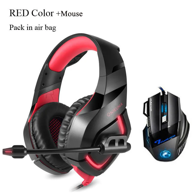 K1 RED MOUSE ONIKUMA K1 игровых гарнитур с глубокими басами электронные спортивные наушники+ игровая мышь для PC Gamer со светодиодной микрофон с подсветкой для xbox PS4 портативных ПК - Цвет: K1 RED MOUSE