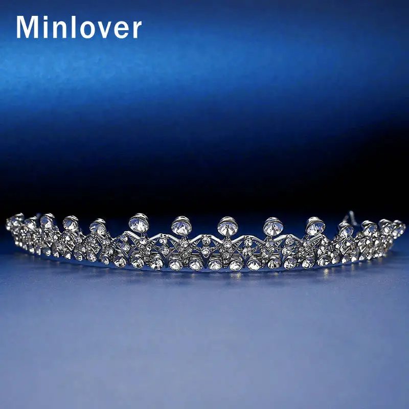 Minlover великолепные Стразы серебряного цвета, свадебные диадемы, короны для женщин, ободки, свадебные аксессуары для волос, украшения для волос HG168