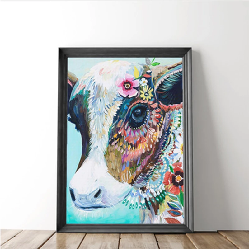 Flower cow head photo wall mural art painting classical home decoration heifer | Painting &amp Calligraphy