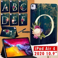 for ipad air 4 2020 10 9 inch tablet case new pu leather stand case a2072 a2316 a2324 a2325 initial name protective shell cover