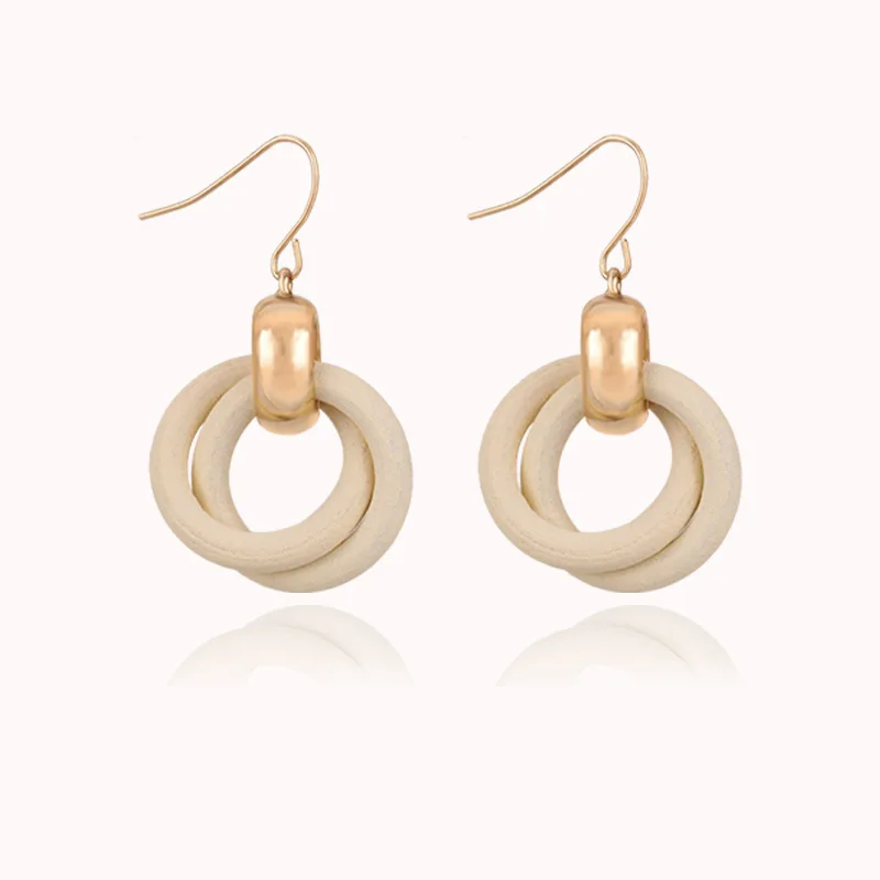 Модные двойные золотые серьги с деревянными черными и белыми дамскими