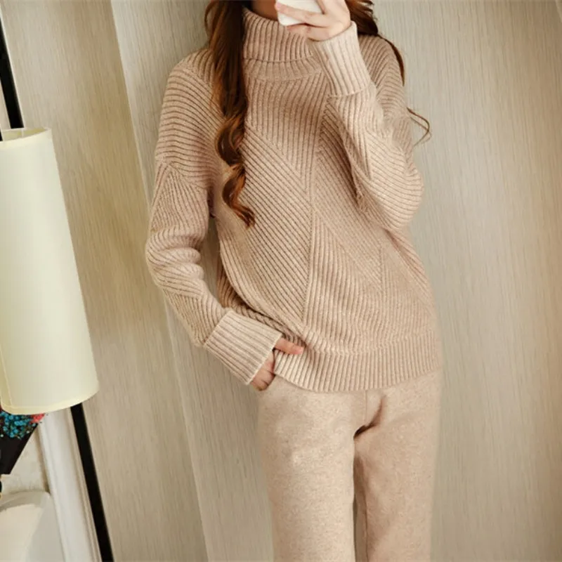 Женский кашемировый вязаный свитер повседневный теплый костюм с высоким