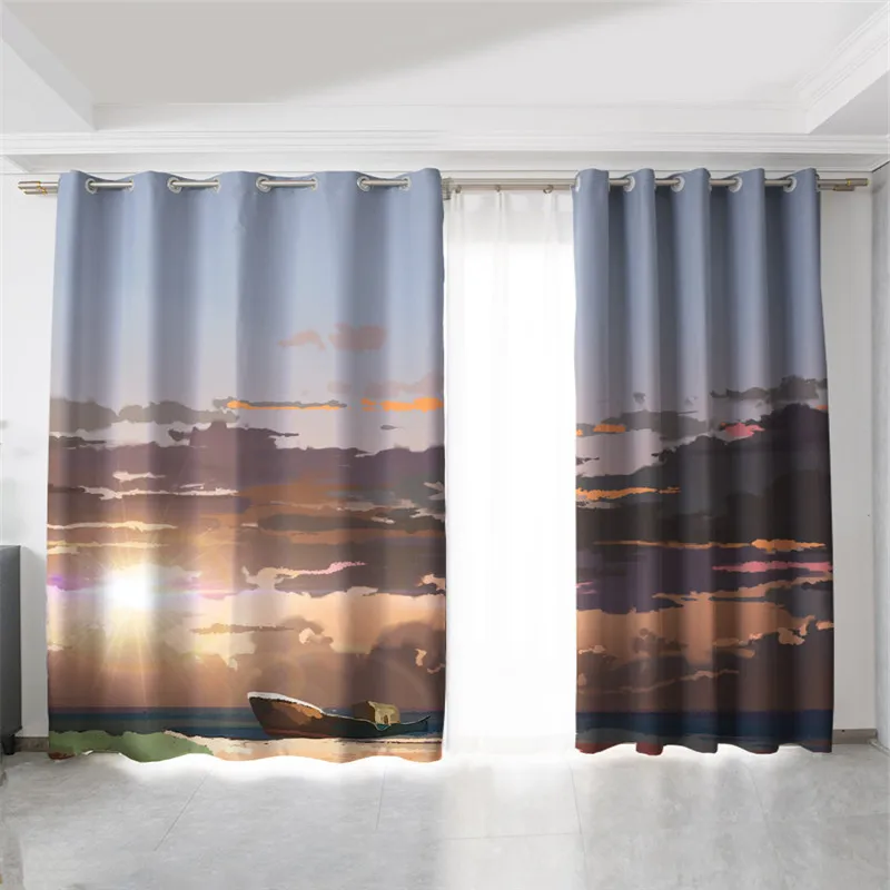 

Ocean Curtains Dramatic Sunset Over The Sea Twilight Scenery Beach Skyline Coast Photo Living Room Bedroom Window Drapes