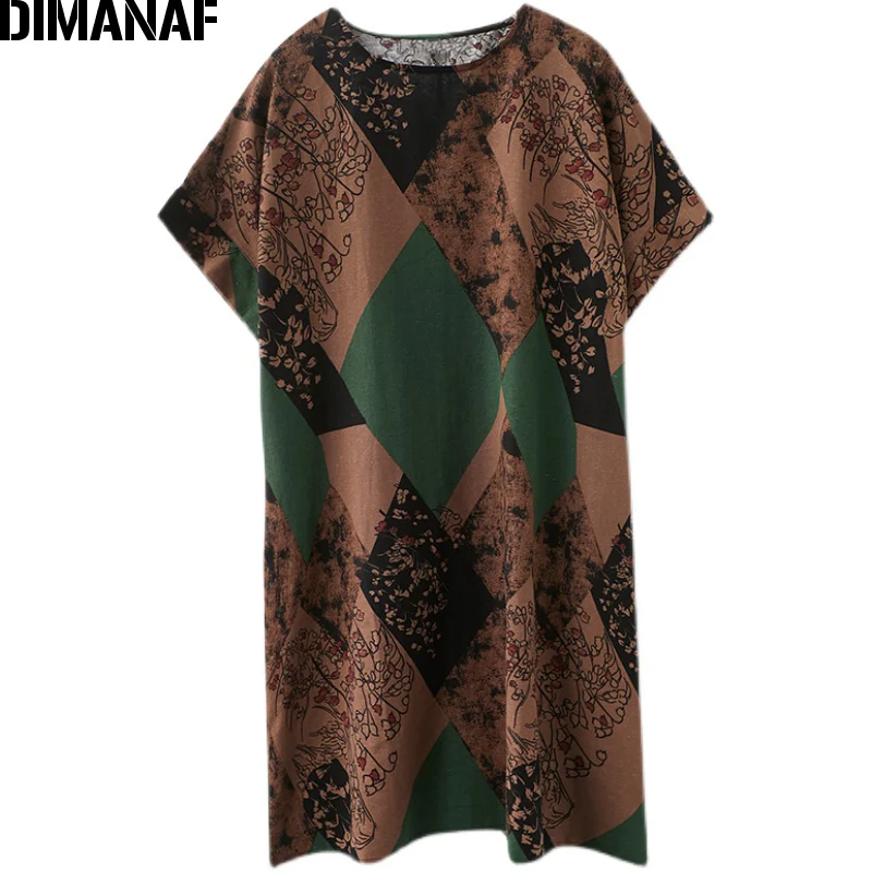 

DIMANAF 2021 New Summer Shirts Dress Sundress Women Clothing Loose Oversize Vintage Lady Dress Cotton Casual Floral Print Dress