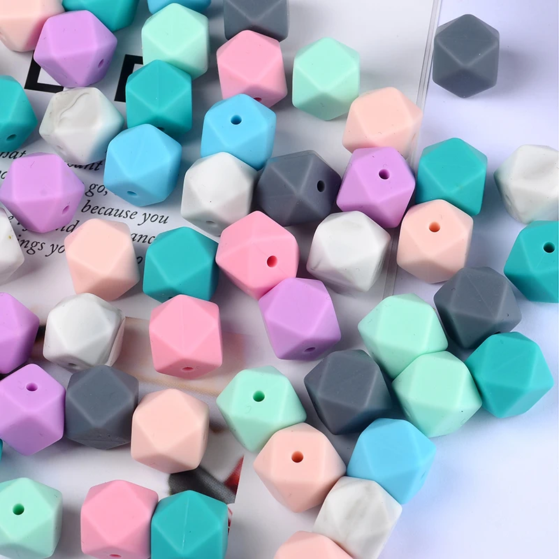 

Baby Teether Beads 20Pcs/Lot 14mm Hexagon Silicone Beads Rodent Food Grade Silicone DIY Teething Pacifier Chain Nipple Holder