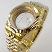 36mm date just fit nh35a nh36a miyota eta 2824 fluted bezel yellow gold coated watch case jubilee band screw crown