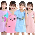 Ночная рубашка для девочек с мультяшным Кроликом, Детская летняя ночная рубашка, домашняя одежда для маленьких девочек, Ночная одежда для мам и детей, одежда для сна для девочек