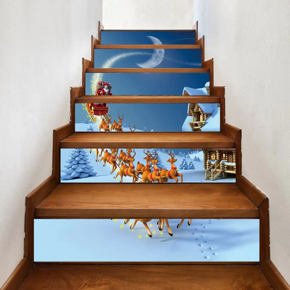 

SLT018 Christmas snow man 3D Simulation Stair Sticker Waterproof Fashion Creative Step Decoration 6pcs*100cm*18.5cm
