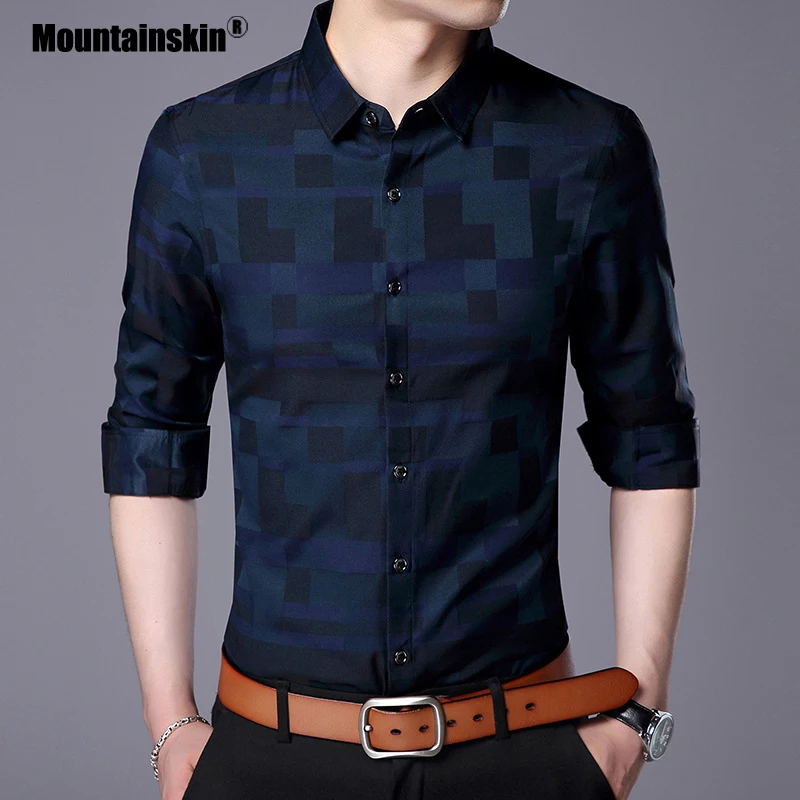Мужская клетчатая рубашка Mountainskin Повседневная с длинным рукавом брендовая