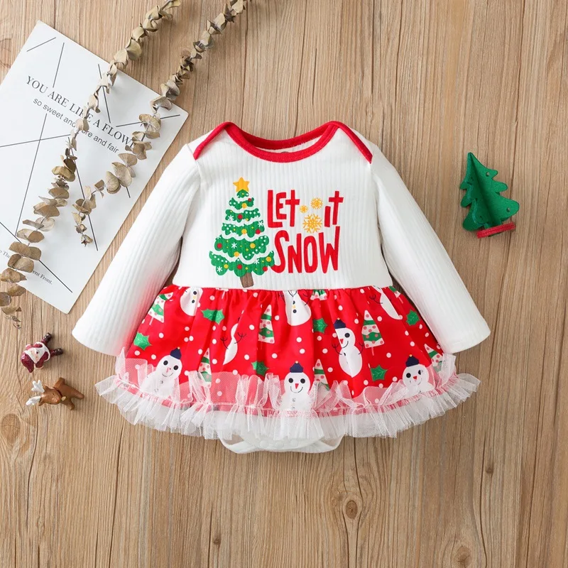

2021 New Christmas Baby Romper, Kids Santa Claus Print Round Neck Long Sleeve Bodysuit for Spring Fall, 0-18 Months