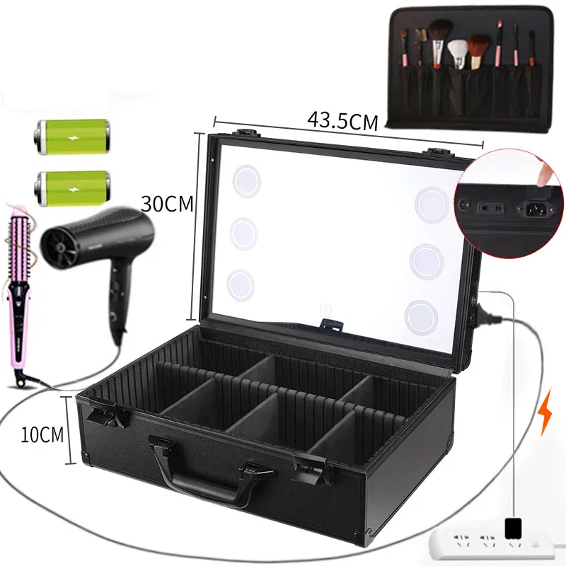 Luxury Travel Suitcase Professional Makeup Box With LED Lights With Mirror Aluminium Beauty Manicure Case Cosmetic Organizer Box