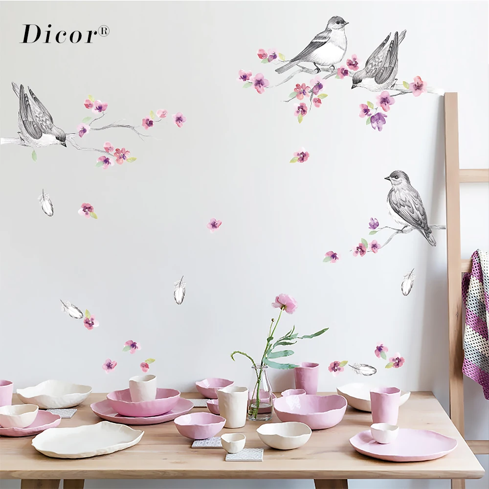 Наклейки на стену с птицами цветы для гостиной украшение дома Настенный декор