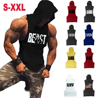 mens beast fitness hooded vest bodybuilding gyms sleeveless hoodies tank tops workout clothes athletic top