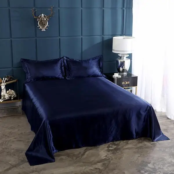 

30 3 pcs/set Soft Solid Color Flat Sheet Silk Bed Sheet Cover Size 170*230/230*250cm King Full Queen Bedspread +2 Pillowcase