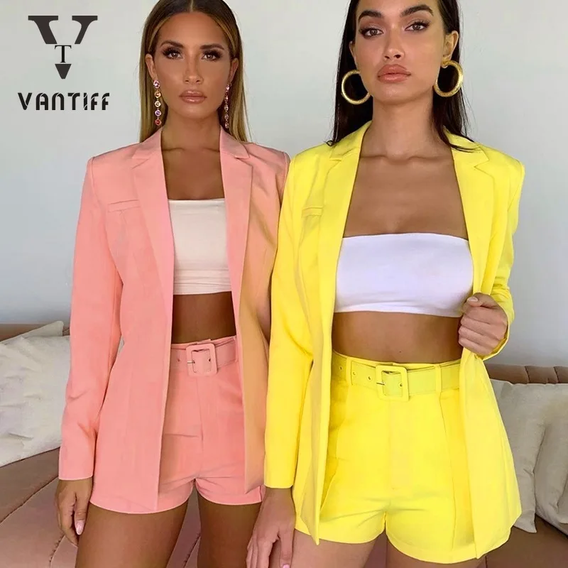 

Женский костюм с курткой и шортами, облегающий комплект из 2 предметов для девушек, модная уличная одежда, осень 2019