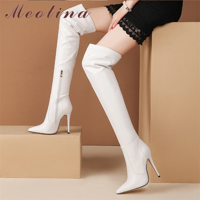 

Meotina Women Shoes Over The Knee Boots Thin Super High Heel Pointed Toe Boots Zipper Ladies Boots 2021 Autumn Winter Black 46