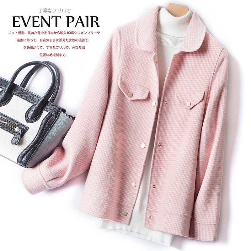 

2020 spring short 100% woolen top woman casual coat plaid woolen coat