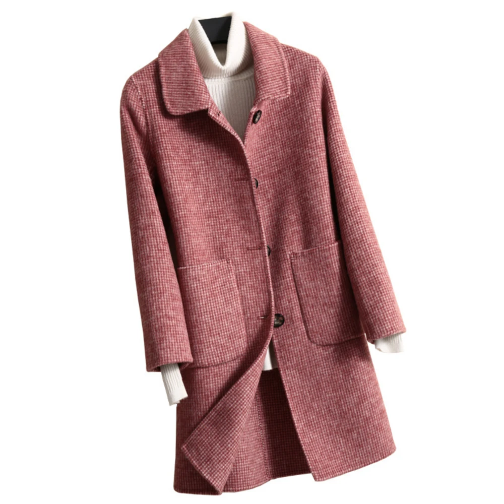 Клетчатое плотное зимнее женское хлопковое теплое пальто из 100% шерсти и кашемира