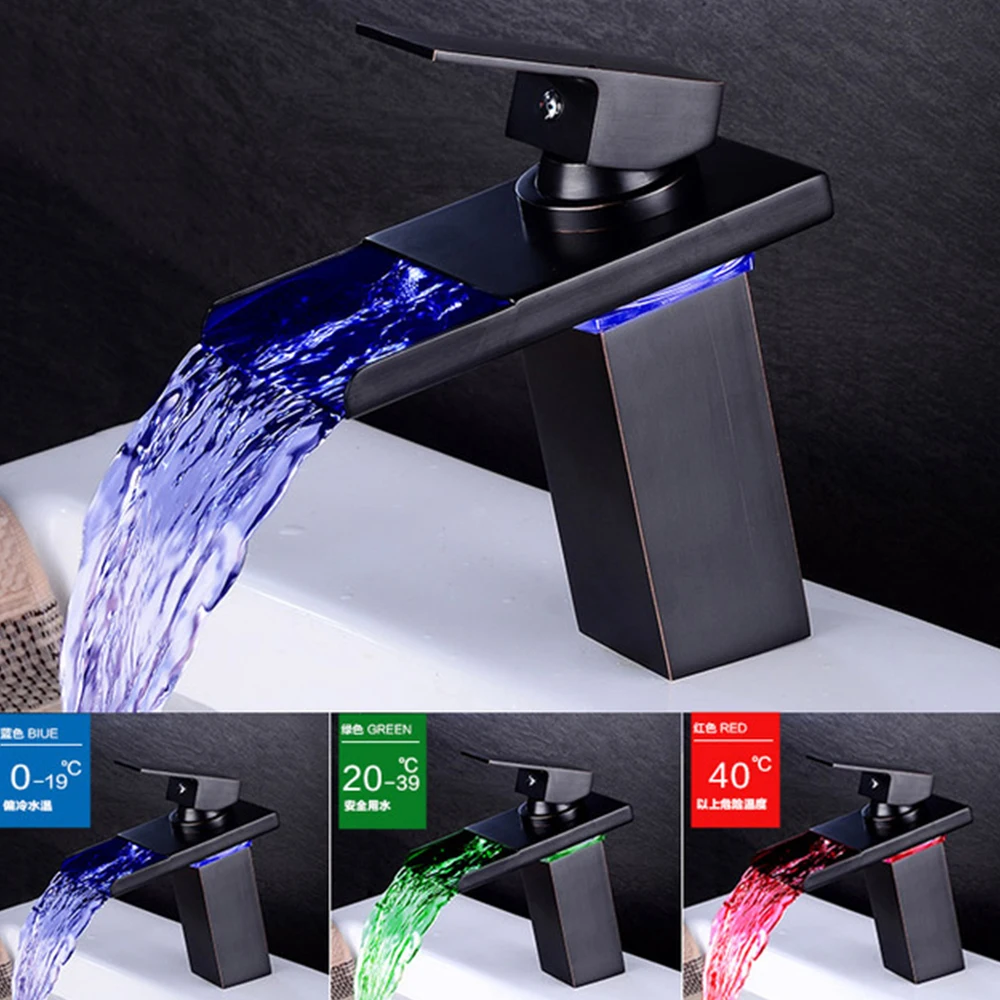 Хромированный Светодиодный смеситель для раковины в ванной комнате кран горячей