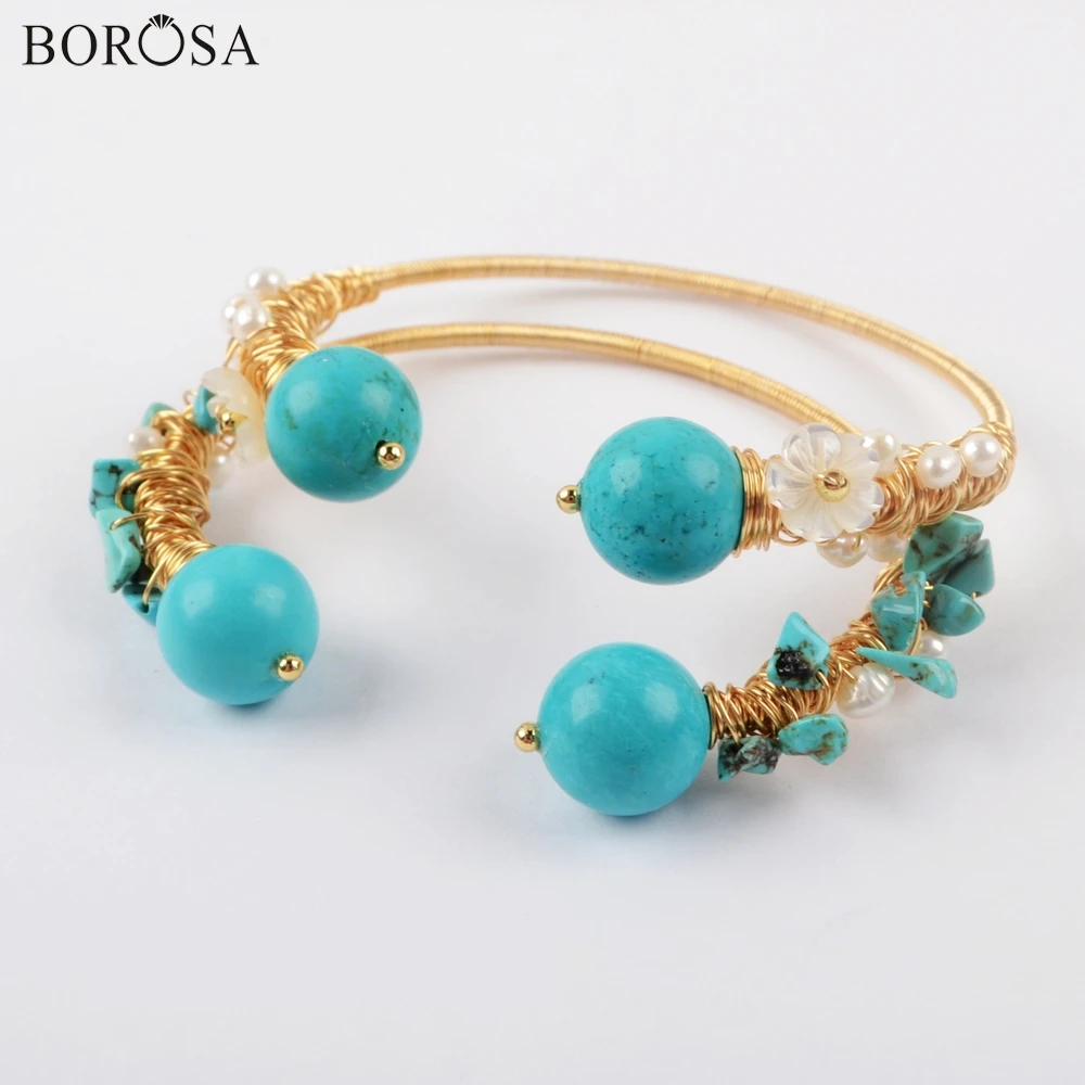 BOROSA 5 шт. синий браслет Howlites позолоченная проволока жемчужные бусины ювелирные