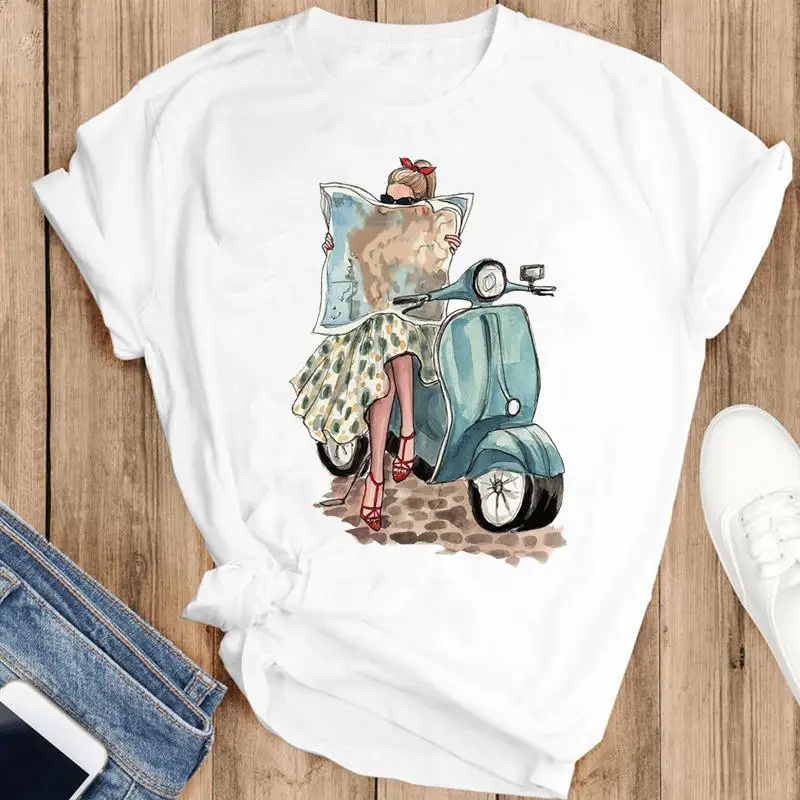 

Футболка женская графическая для отпуска, топ с принтом и коротким рукавом, модная рубашка в мультяшном стиле 90-х, стильная одежда