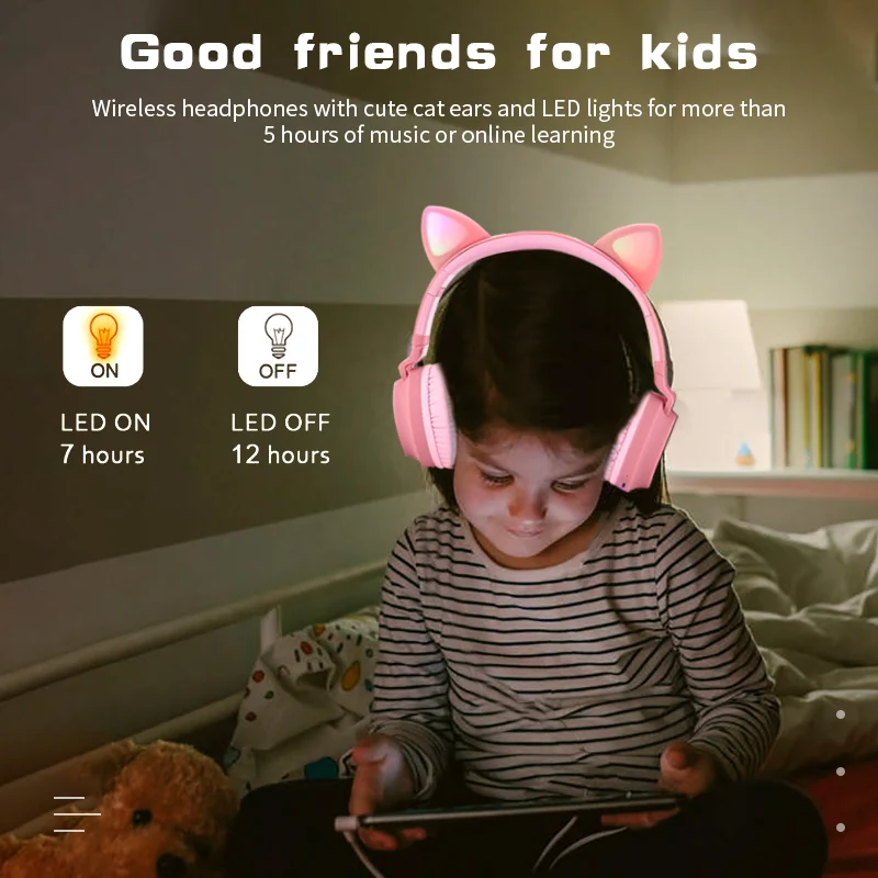 Милые Bluetooth 5 0 музыкальные наушники для девочек беспроводной светодиодный