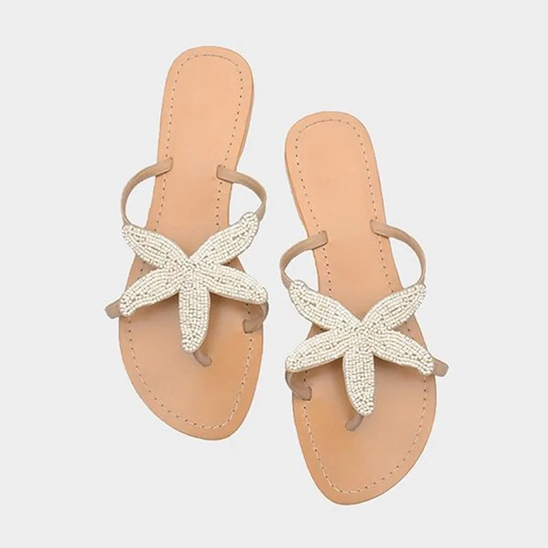 

Summer Fashion Classic Trend Pure Color Rhinestone Starfish Shape Herringbone Flat Heel Comfortable Sandals Plus size sandals