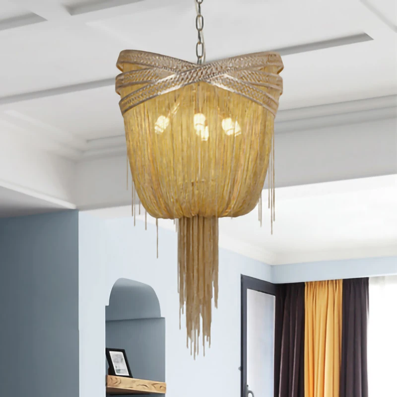 

Chandelier Mariage Gold Silver Luxury Chandelier Aluminum Chain Lamparas De Techo Colgante Moderna Dinning Room Lights