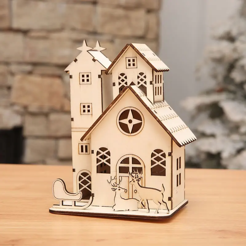 DIY деревянный Лось Рождественский город Снежный дом светильник украшение noel