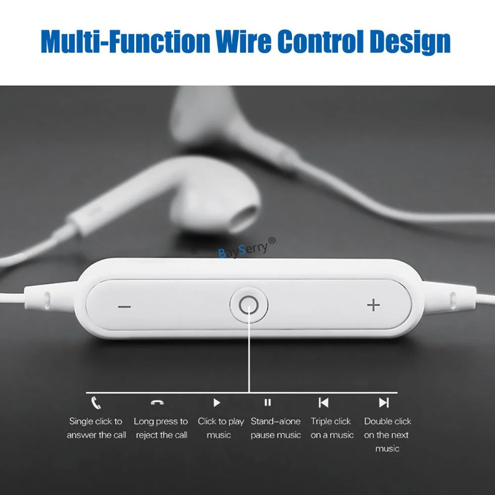 BaySerry Wireless Bluetooth Earphones Noise Cancelling Headset Neckband life Sport stereo In-Ear With Mic for iPhone 5s 6s SE 7 |
