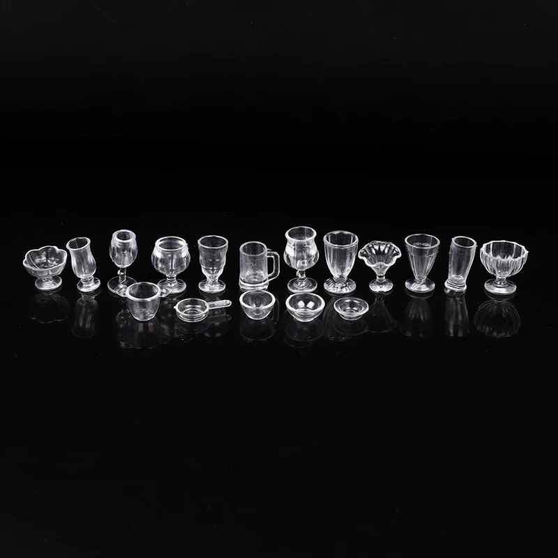 

13/17Pcs Mini Transparent Kitchenware Toy Drink Cups Plate Tableware Miniatures
