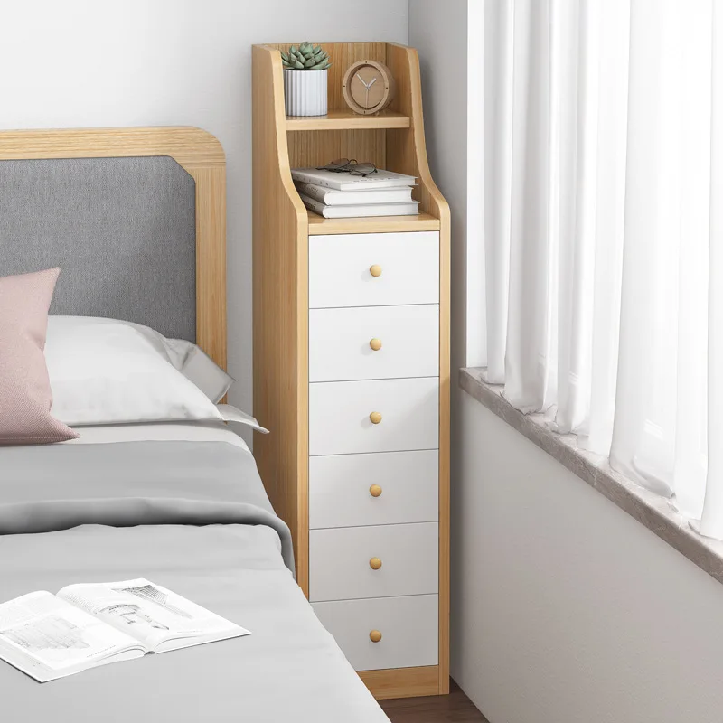 

Bedside Cabinet Narrow Small Chest of Drawers Auxiliary Tables Nightstands Bedroom Wooden Nordic Hoome Furniture