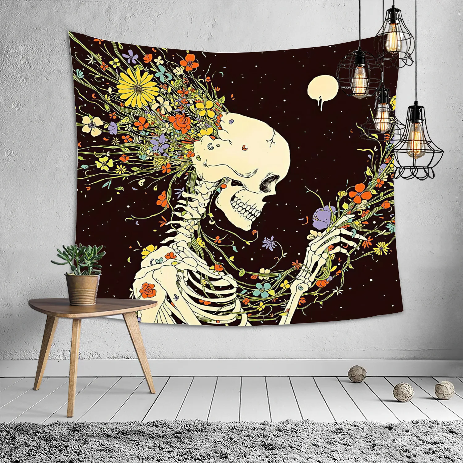 

Small Moon Starry Sky Flower Kiss Skull Tapestry Black Witchcraft Wall Hanging Cloth Carpet Tapestries Ceiling Room Home Decor