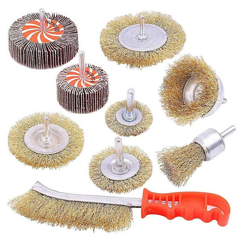 

9Pcs Brass Coated Wire Brush Wheel & Cup Brush Set for Power Drill Rust Removal Stripping/Rust/Corrosion/Paint