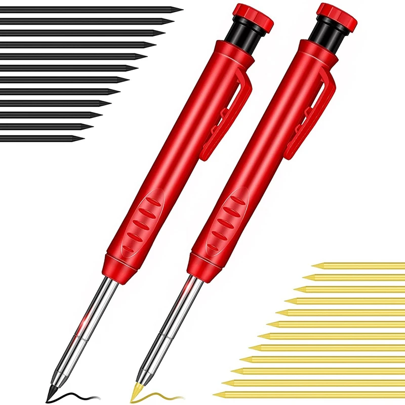 

2 Solid Color Woodworking Pencils with Sharpener and 24 Lead Mechanical Pencils, Suitable for Wood Floor Marking