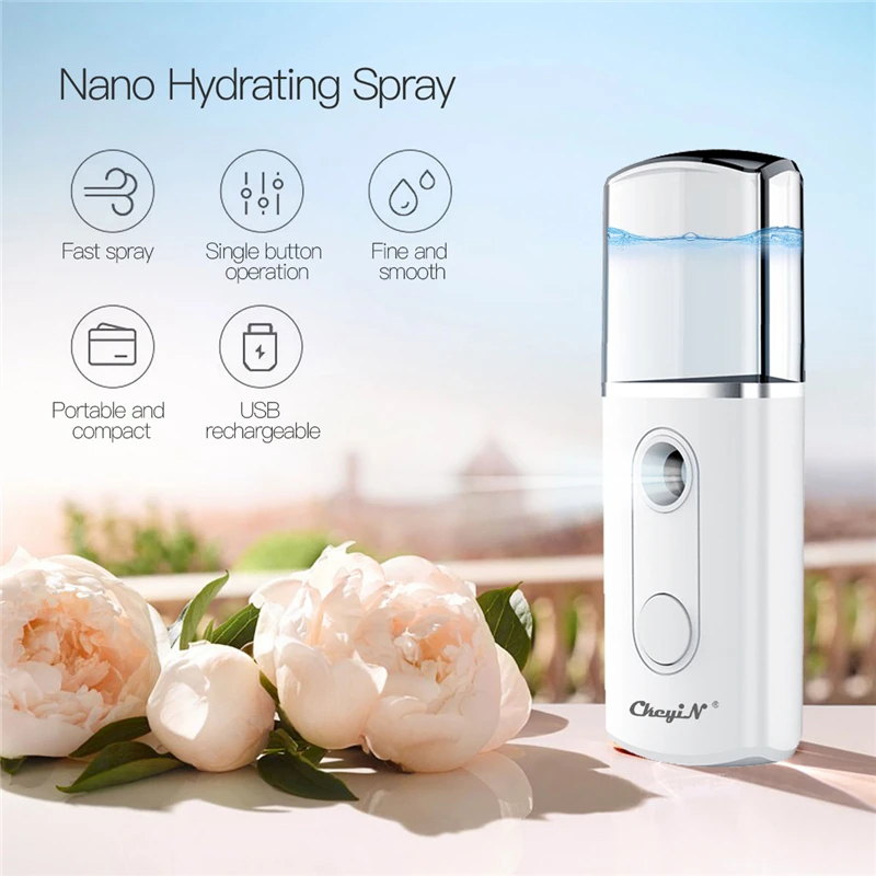 

CkeyiN Mini Mist Sprayer Nano Facial Mister USB Rechargeable Hydrating Humidifier Mini Atomizer Face Moisturizing Face Steamer