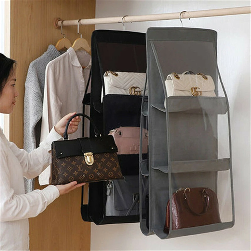 

6 Pocket Folding Hanging Bag 3 Layers Shelf Bag Purse Storage Holder Anti-dust Organizer Rack Hook Hanger