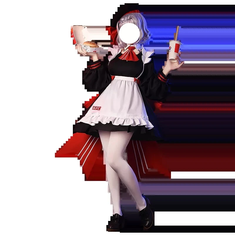 

Genshin Impact KFC Joint Maid Cosplay Costumes Game Noelle Peripheral Girl Lolita Clothes Anime Project Beret Apron Bow Tights