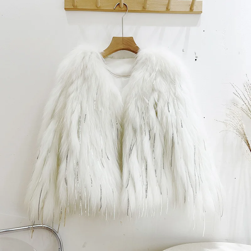 

Winter New Tassel Faux Fox Fur Fur Coat Female Slimming Young Woven Fur Slim Fit Long-Cut Coat