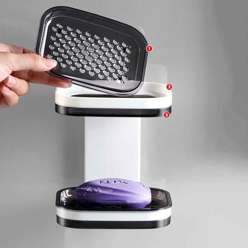 Wall Mounted Double Layer Soap Dish Punch-Free Drawer Draining Holder Kitchen Sponge Storage Box Bathroom Organizer Rack Shelves | Дом и сад